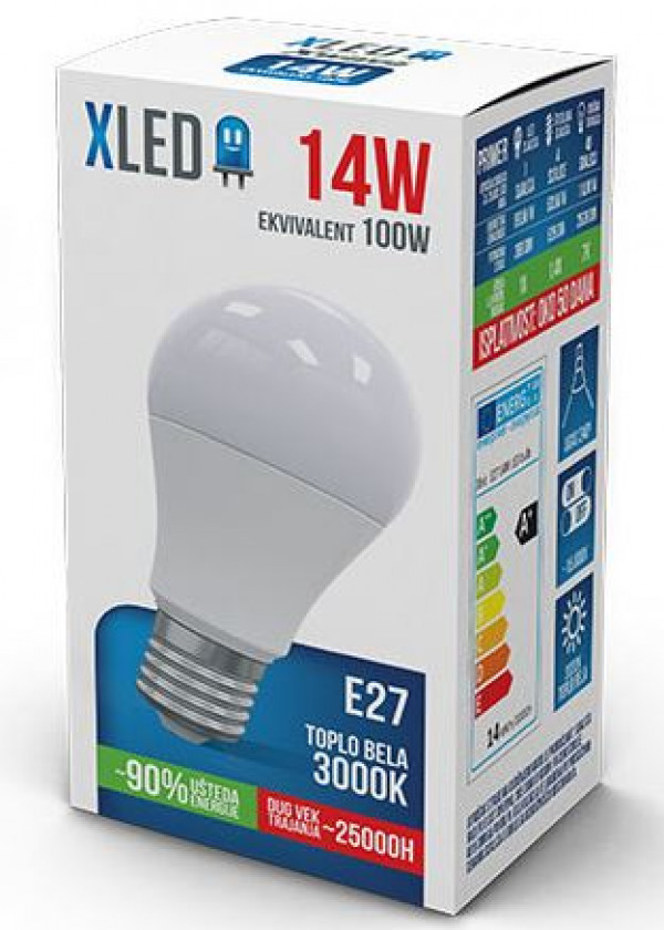XLED LED Sijalica,E27 14W, Toplo bela, 3000K