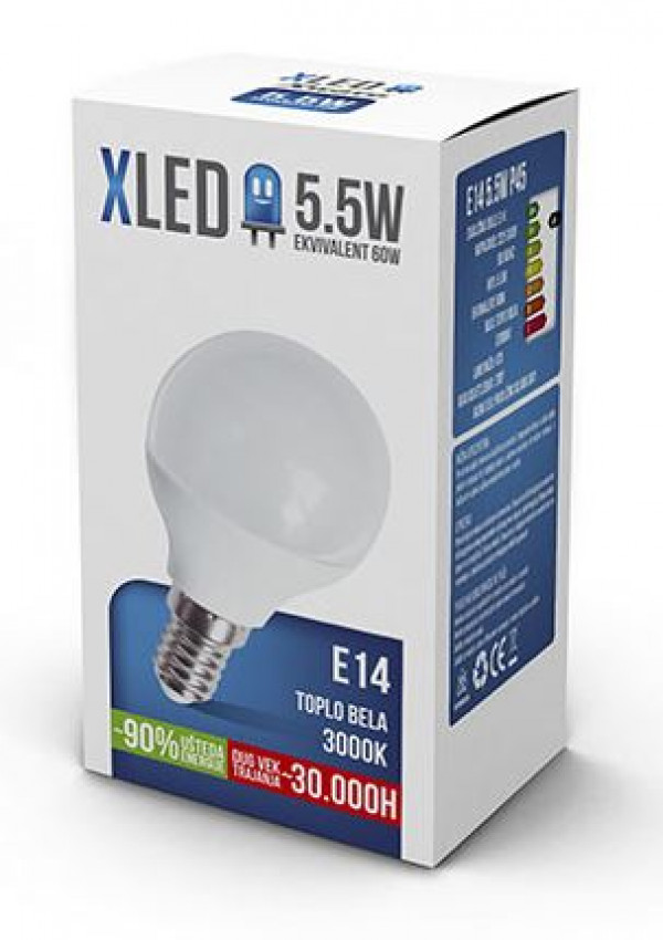 XLED LED Sijalica,E14 5.5W, Toplo bela, 3000K,P45