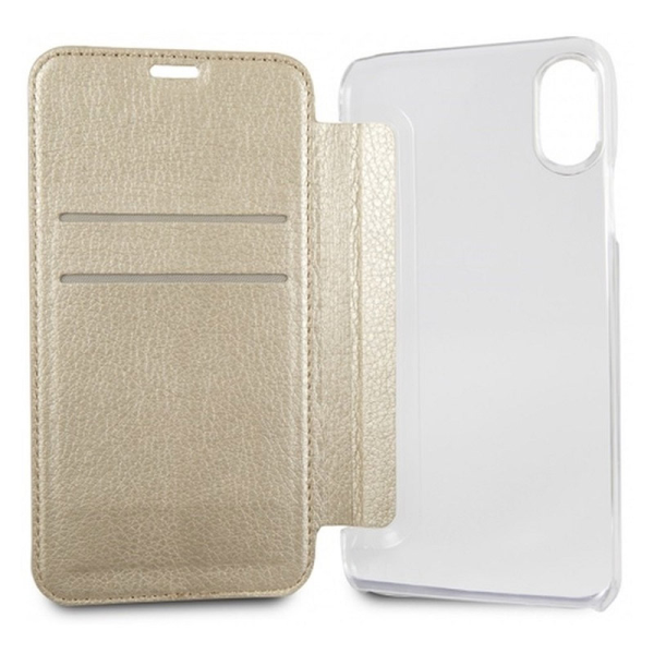 Maska na preklop Guess Book za iPhone X zlatna.