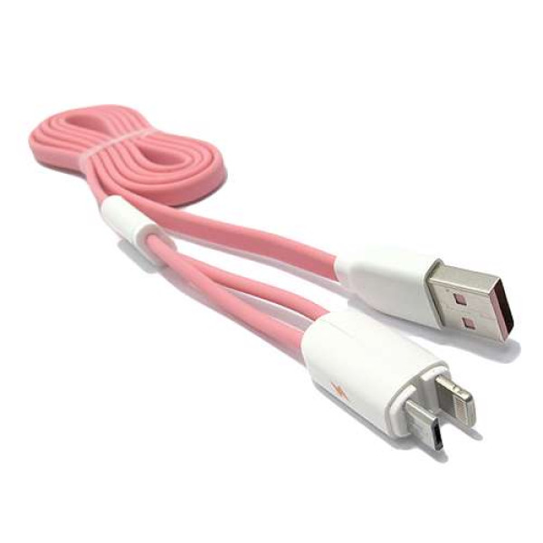 USB data kabal REMAX Twins RC-025t 2in1 za Iphone lightning/micro USB roze 1m