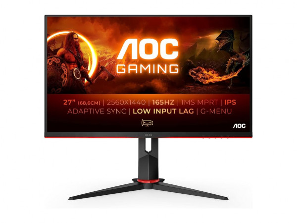 Monitor AOC Q27G2S/EU 27''/IPS/2560x1440/165Hz/4ms MPRT/HDMIx2,DP/Gsync/Pivot,visina/VESA/crna