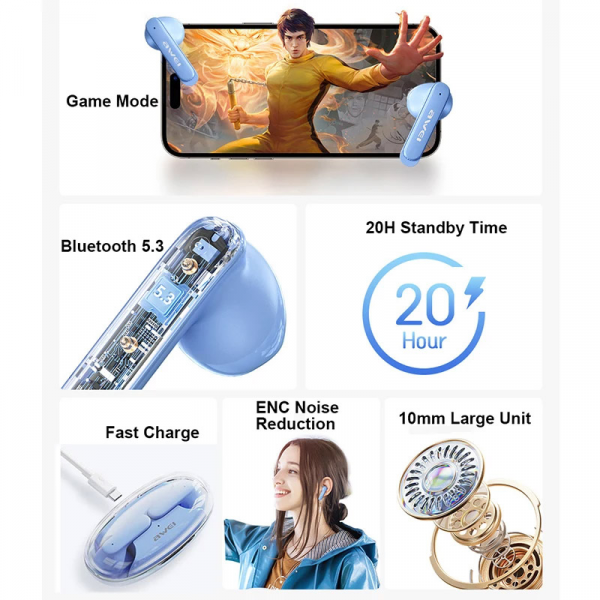 Airpods Awei T85 ENC bele