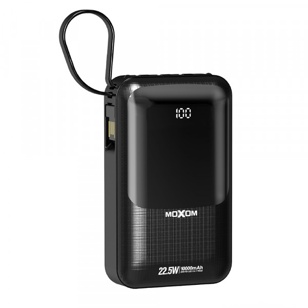 Power bank Moxom MX-PB76 10000mAh 20W PD LCD  3 in 1 sa kablom crni