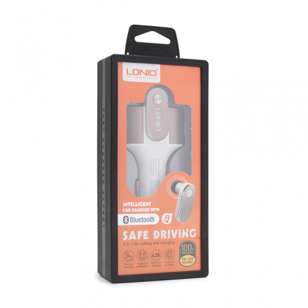 Auto punjac LDNIO CM22 dual USB 4.2A sa Bluetooth slusalicom beli