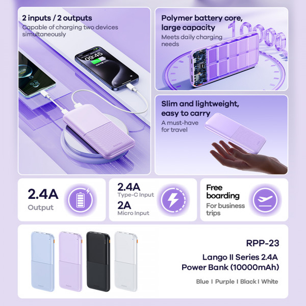 Power Bank Remax Langer 2 RPP-23 brzo punjenje  20W+22.5W PD+QC 10000mAh 2.4 crni