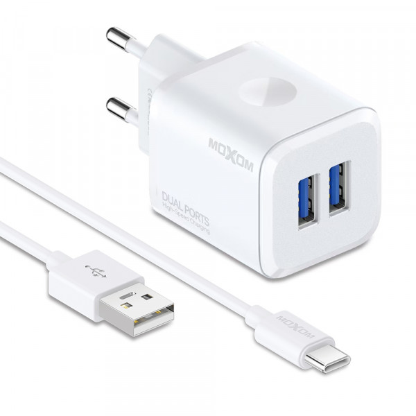 Kucni punjac Moxom MX-HC160 2.4A 2xUSB Type C beli
