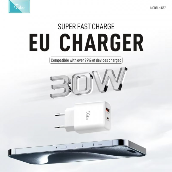 Kucni punjac KONFULON Joko JK87 PD 30W/ USB Q.30W sa kablom USB na iPhone Lightning beli 1m