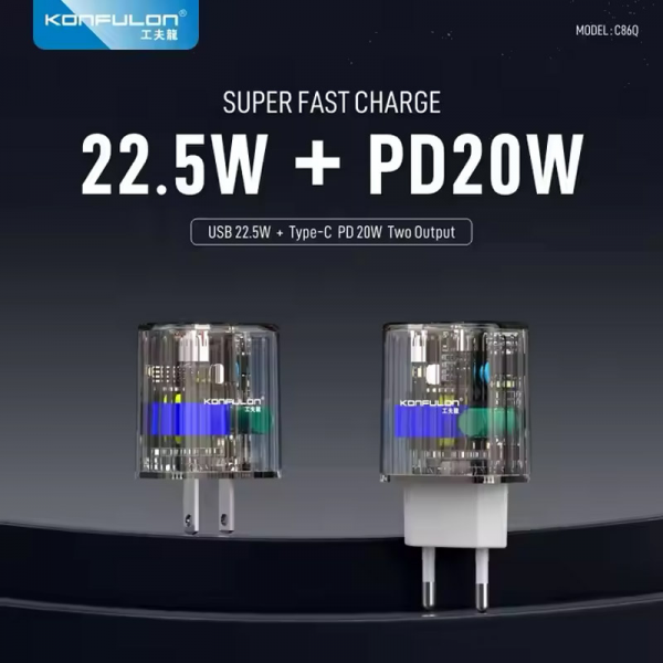 Kucni punjac KONFULON Joko C86Q PD 22.5W/ USB 3.0 22.5w sa kablom Type-C na Type-C beli 1m