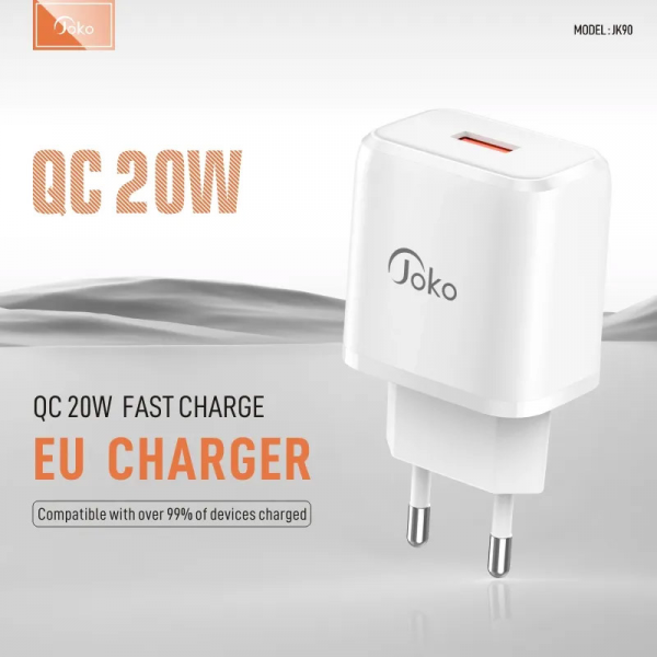 Kucni punjac KONFULON Joko JK90+DC65 PD 20W sa kablom USB na Type-C beli 1m