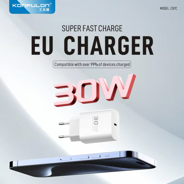 Kucni punjac KONFULON Joko C87C 30W sa kablom Type-C na Type-C beli 1m