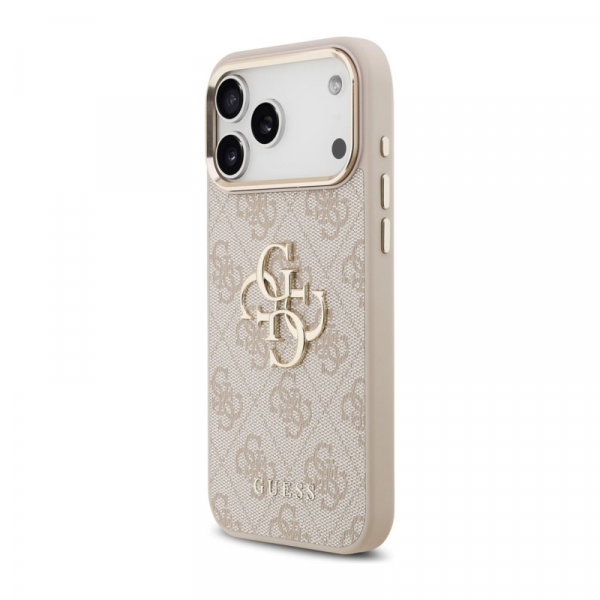 Maska Guess 4G Metal Logo Gold Frame MagSafe 17 Pro Max roze zlatna
