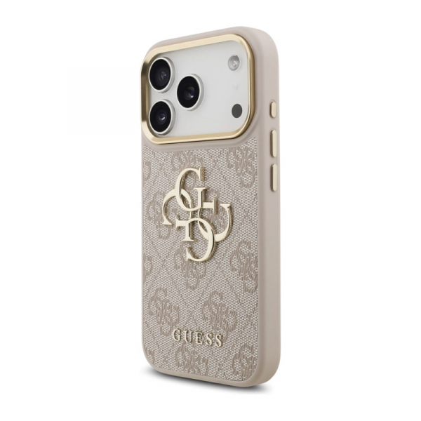 Maska Guess 4G Metal Logo Gold Frame MagSafe 17 Pro roze zlatna