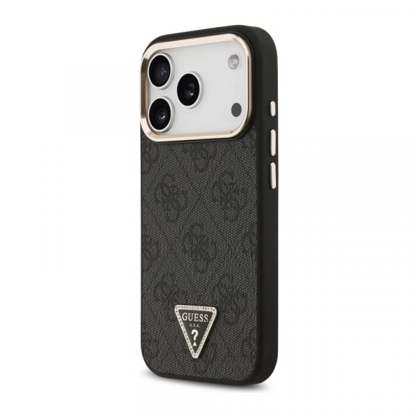 Maska Guess 4G Triangle Logo MagSafe za iPhone 17 Pro crno zlatna