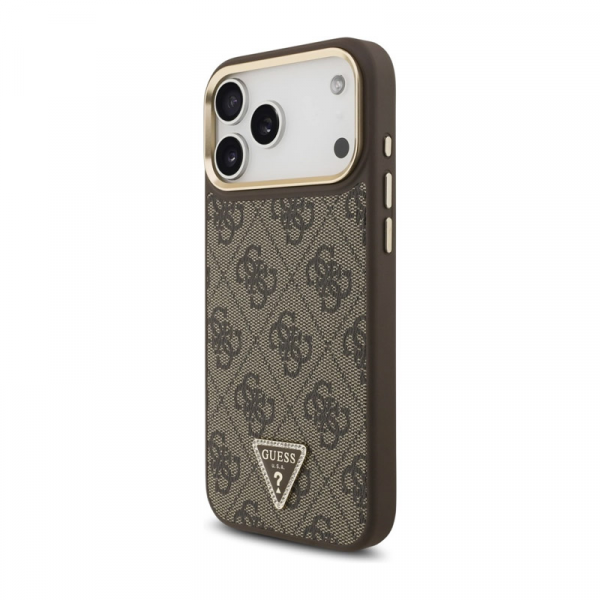 Maska Guess 4G Triangle Logo MagSafe za iPhone 17 Pro Max zlatno braon