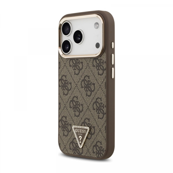 Maska Guess 4G Triangle Logo MagSafe za iPhone 17 Pro zlatno braon