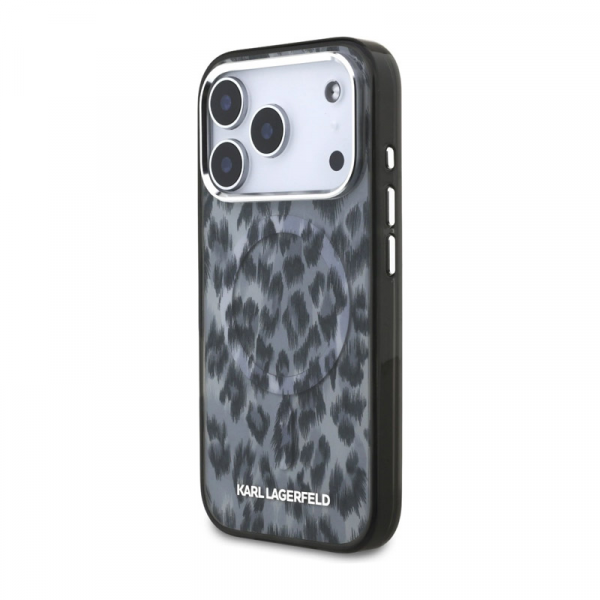 Maska Karl Lagerfeld IML Leopard Pattern MagSafe do iPhone 17 Pro crna
