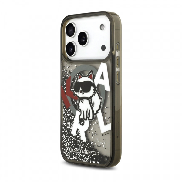 Maska Karl Lagerfeld Liquid Glitter Choupette Logo za MagSafe za iPhone 17 Pro crna