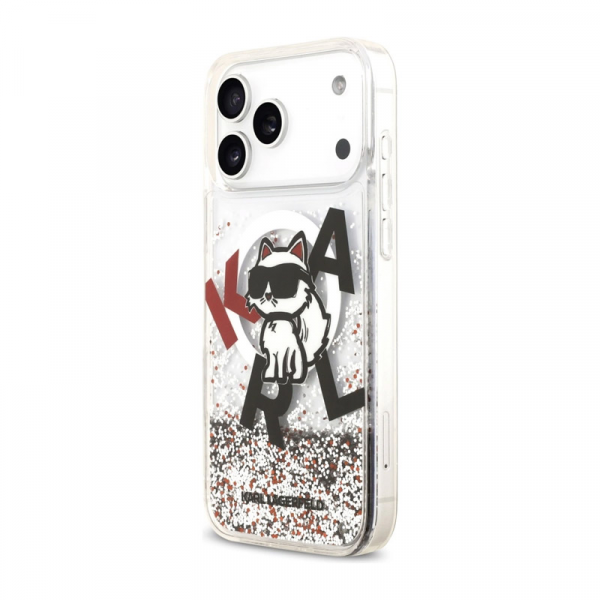 Maska Karl Lagerfeld Liquid Glitter Choupette Logo MagSafe za iPhone 17 Pro Max bela