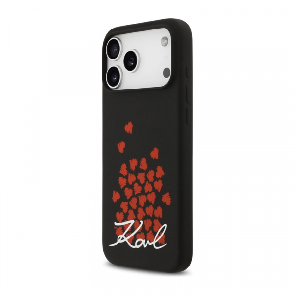 Maska Karl Lagerfeld Silicone Heart Sign Logo MagSafe za iPhone 17 Pro crna