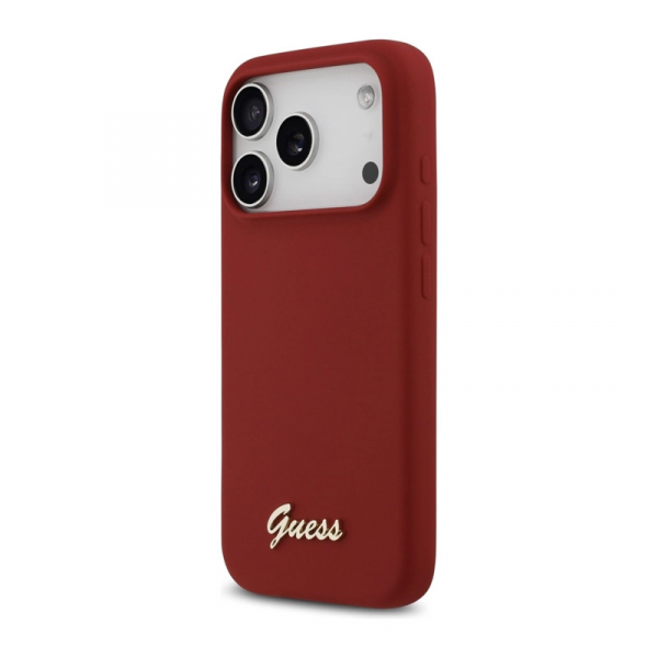 Maska Guess Silicone Script Metal Logo MagSafe Phone Case Cover za iPhone 17 Pro crvena