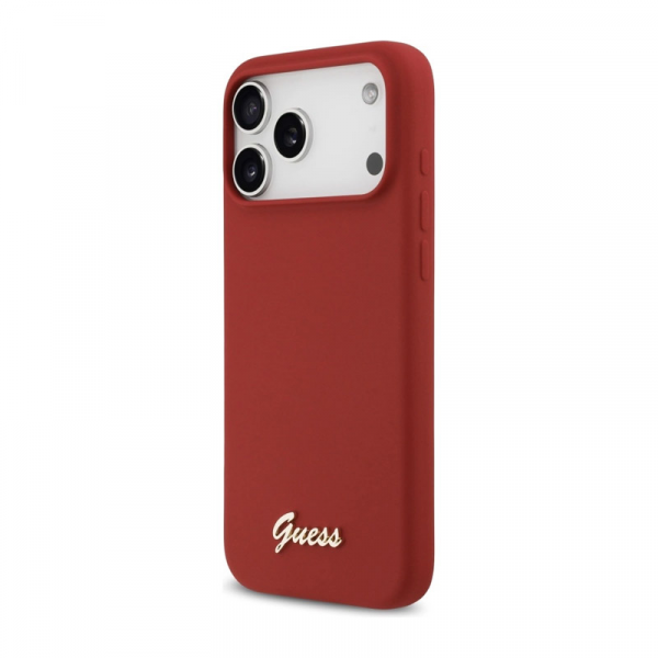 Maska Guess Silicone Script Metal Logo MagSafe Phone Case Cover za iPhone 17 Pro Max crvena