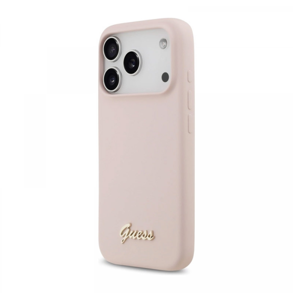 Maska Guess Silicone Script Metal Logo MagSafe Phone Case Cover za iPhone 17 Pro pink