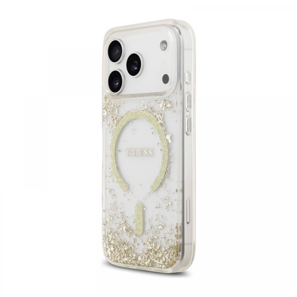 Maska Guess Resin Bottom Glitter MagSafe zaiPhone 17 Pro zlatna