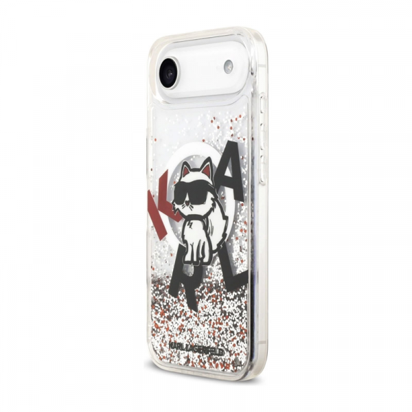 Maska Karl Lagerfeld Liquid Glitter Choupette Logo MagSafe za iPhone Air bela