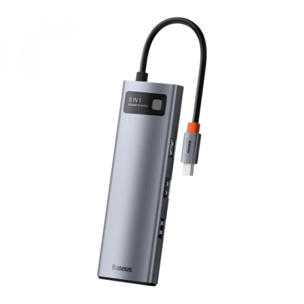 BASEUS Adapter Priključna stanica  8 u 1/Multifunkcionalna/Type-C to HDMI+USB 3.0+PD+RJ45+SD/TF SIVA