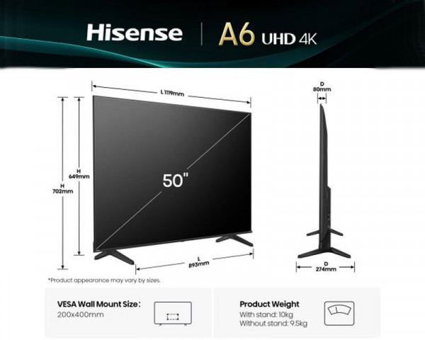 HISENSE 50 inča 50A6Q 4K UHD Smart TV