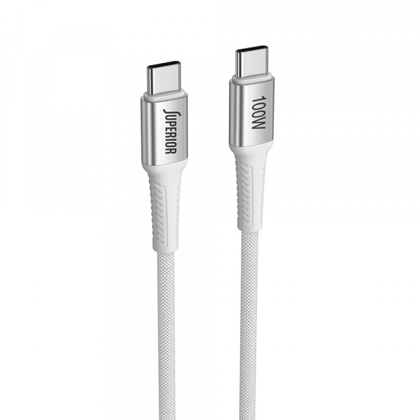 USB data kabal Superior SU-K152 pleteni Fast 100W 5A Type C to Type C 1m beli