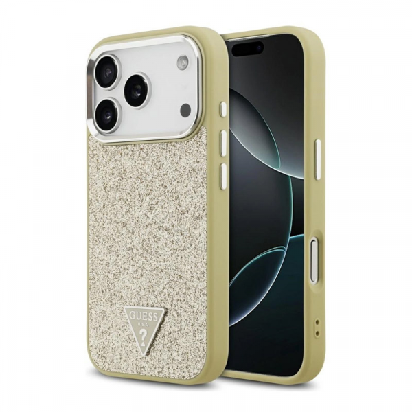 Maska Guess Glitter Triangle Logo MagSafe za iPhone 17 Pro zlatna