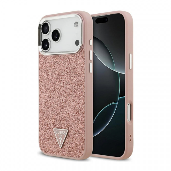 Maska Guess Glitter Triangle Logo MagSafe za iPhone 17 Pro pink