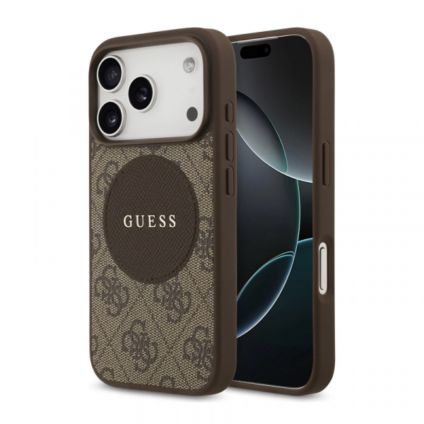 Maska Guess 4G Circle Classic Logo MagSafe za iPhone 17 Pro braon