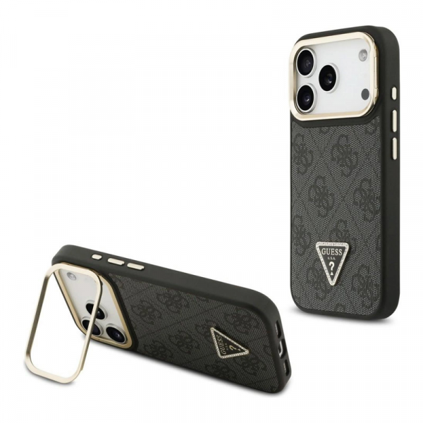 Maska Guess 4G PU Triangle Logo & Stand Camera Magsafe za iPhone 17 Pro crna