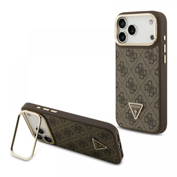 Maska Guess 4G PU Triangle Logo & Stand Camera Magsafe za iPhone 17 Pro Max braon