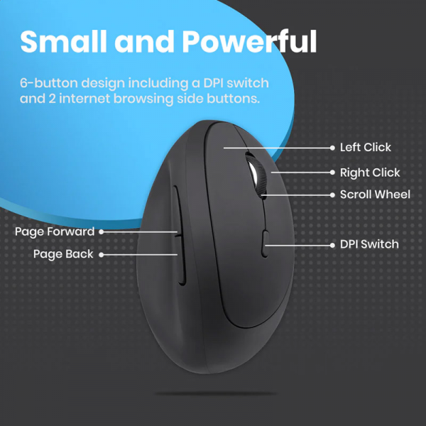 Vertikalni ergonomski bezicni mis E1 crni