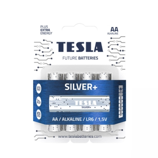 TESLA SILVER + Alkaline battery AA 4 kom.