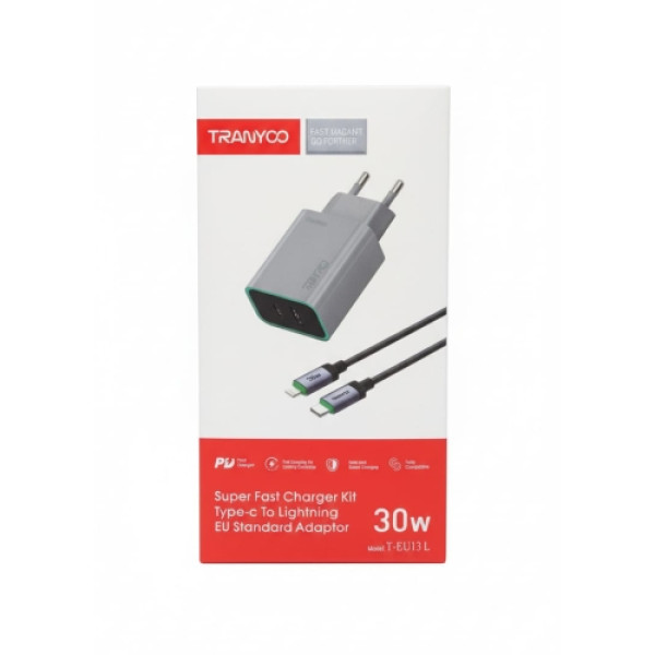 TRANYOO Kućni punjač T-EU13C C30W 2 Izlaza/USB-A+USB-C sa C na C Kablom 60W