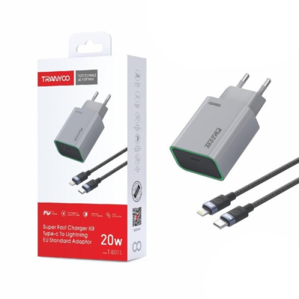 TRANYOO Kućni punjač T-EU7L 20W PD sa USB-C na Lightning kablom