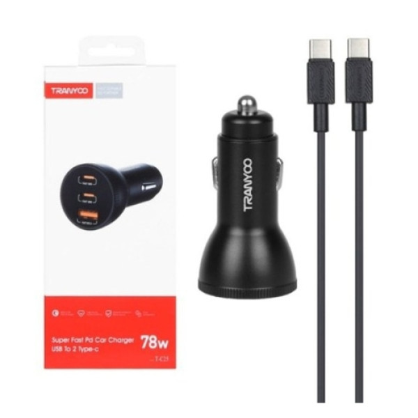 TRANYOO Auto punjač T-C25 78W Brzo punjenje 1x USB-A+2x USB-C