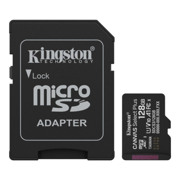 KINGSTON Micro SD 128GB Canvas Selekt Plus 150MBs ,Class10 UHS-1 U1 V10+ Adapter