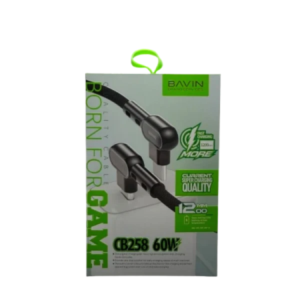 Bavin kabl 90° 60W  1,2m Type C-Type C bela - CB258CC