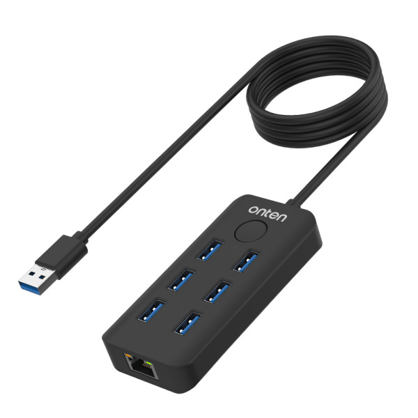Hub USB 3.2 sa 6 portova Gen 1 5G + Ethernet RJ45 100Mbps + Lock screen dugme 50cm (OTN-8121) Onten