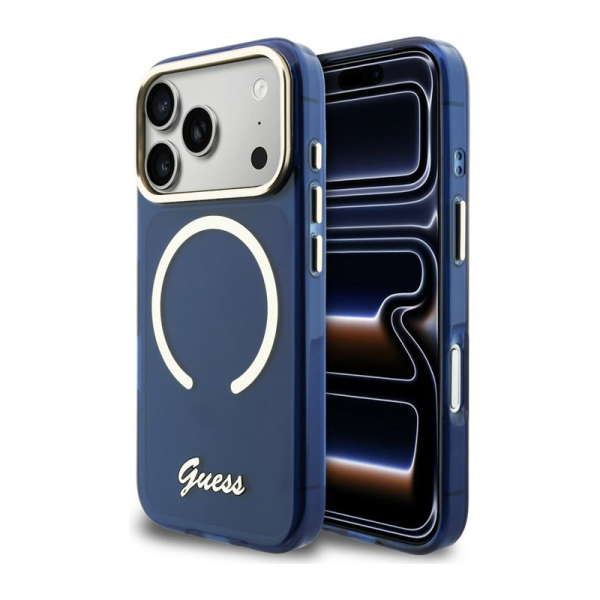 Maska Guess IML Script Metal MagSafe za iPhone 17 Pro plava