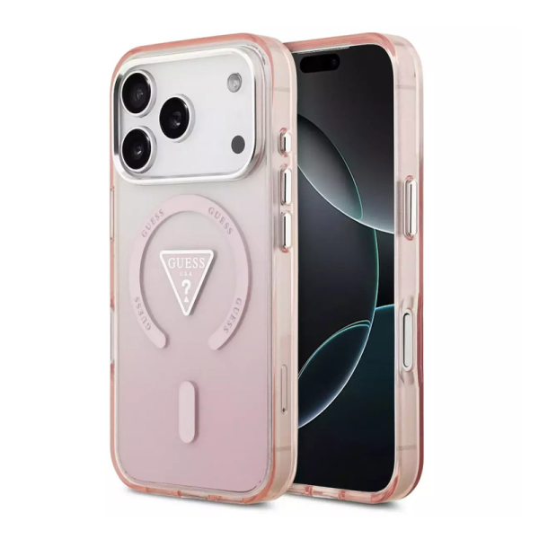 Maska Guess IML Gradient Triangle Logo MagSafe za iPhone 17 Pro pink