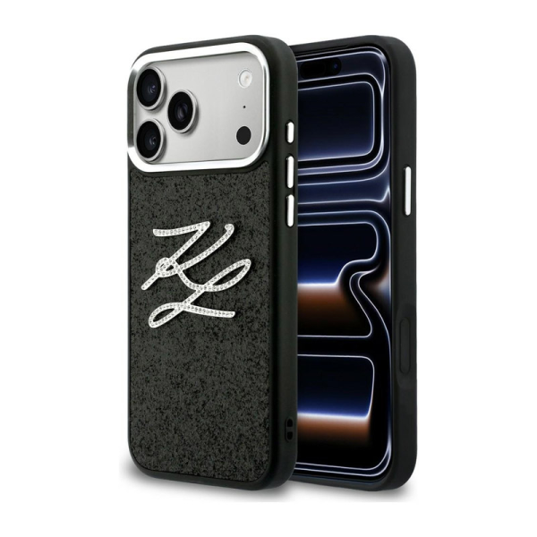 Maska Karl Lagerfeld IML Glitter KL Diamond Logo za iPhone 17 Pro Max crna
