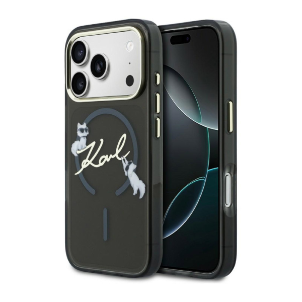 Maska Karl Lagerfeld IML Choupettes Karl Script Logo MagSafe za iPhone 17 Pro crna