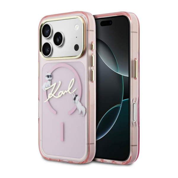 Maska Karl Lagerfeld IML Choupettes Karl Script Logo MagSafe za iPhone 17 Pro pink