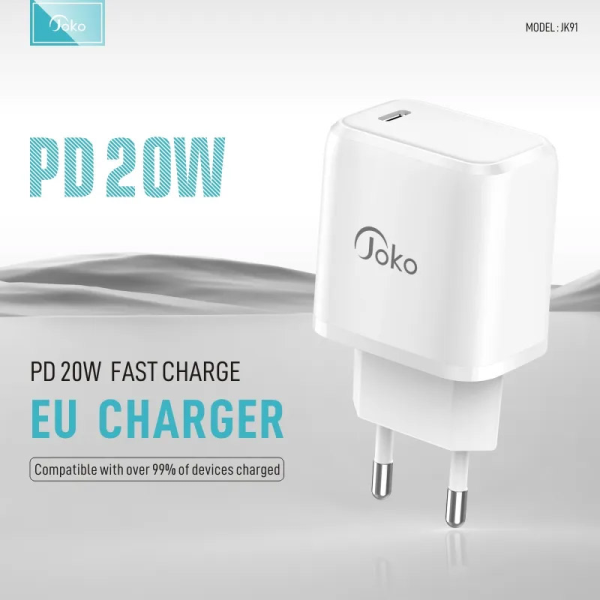 Kucni punjac KONFULON Joko JK91+DC66 PD 20W sa kablom Type-C na iPhone Lightning beli 1m